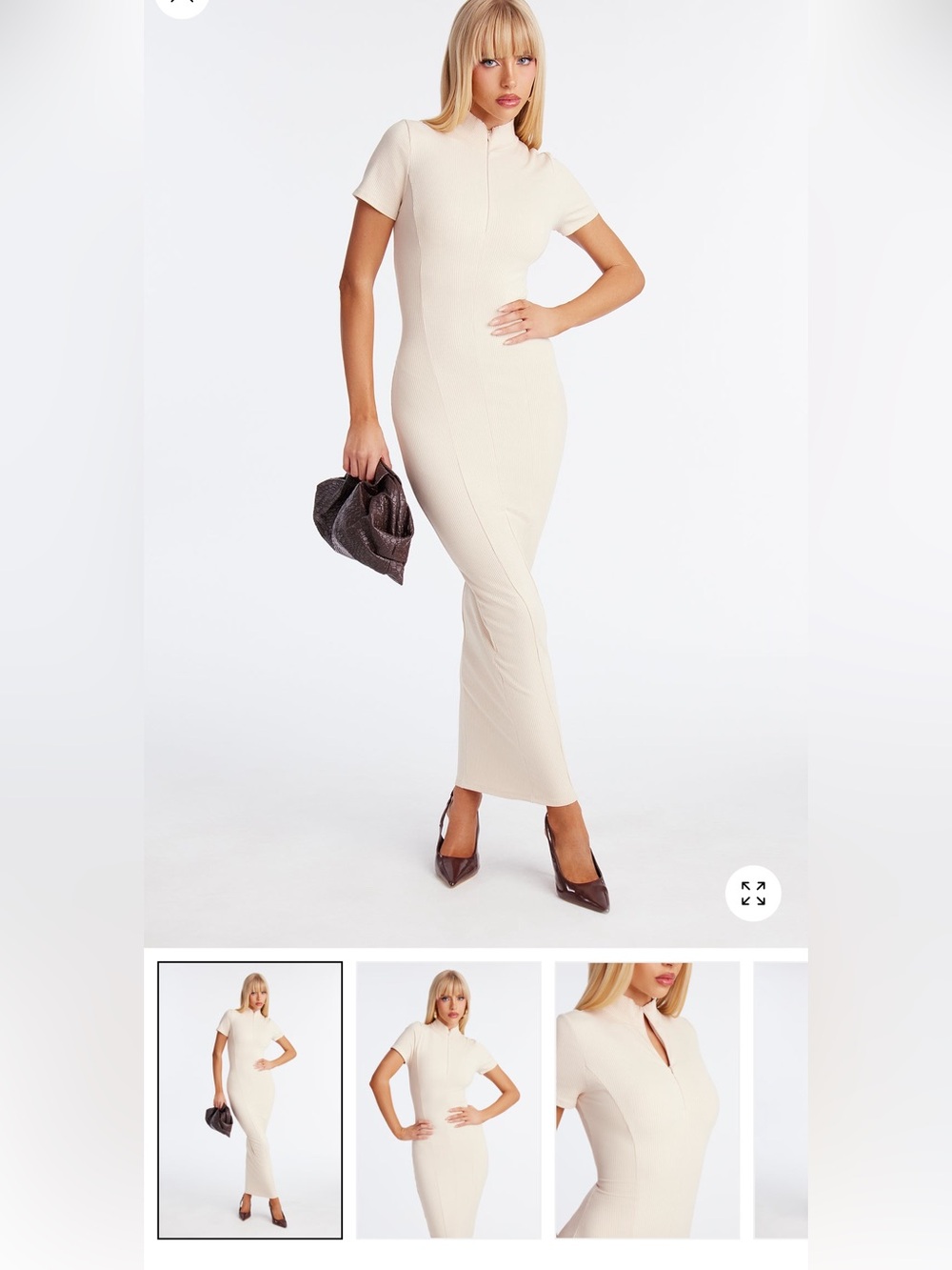 Fashion Nova Cream Ribbed Maxi Skirt